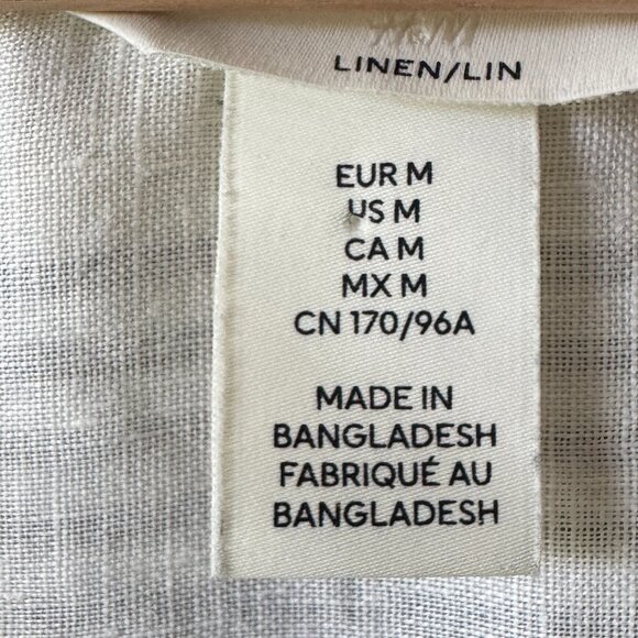 H&M Linen Popover Shirt Tunic Oversized Band Collar Dropped Shoulders Wide Cuffs - Picture 5 of 16